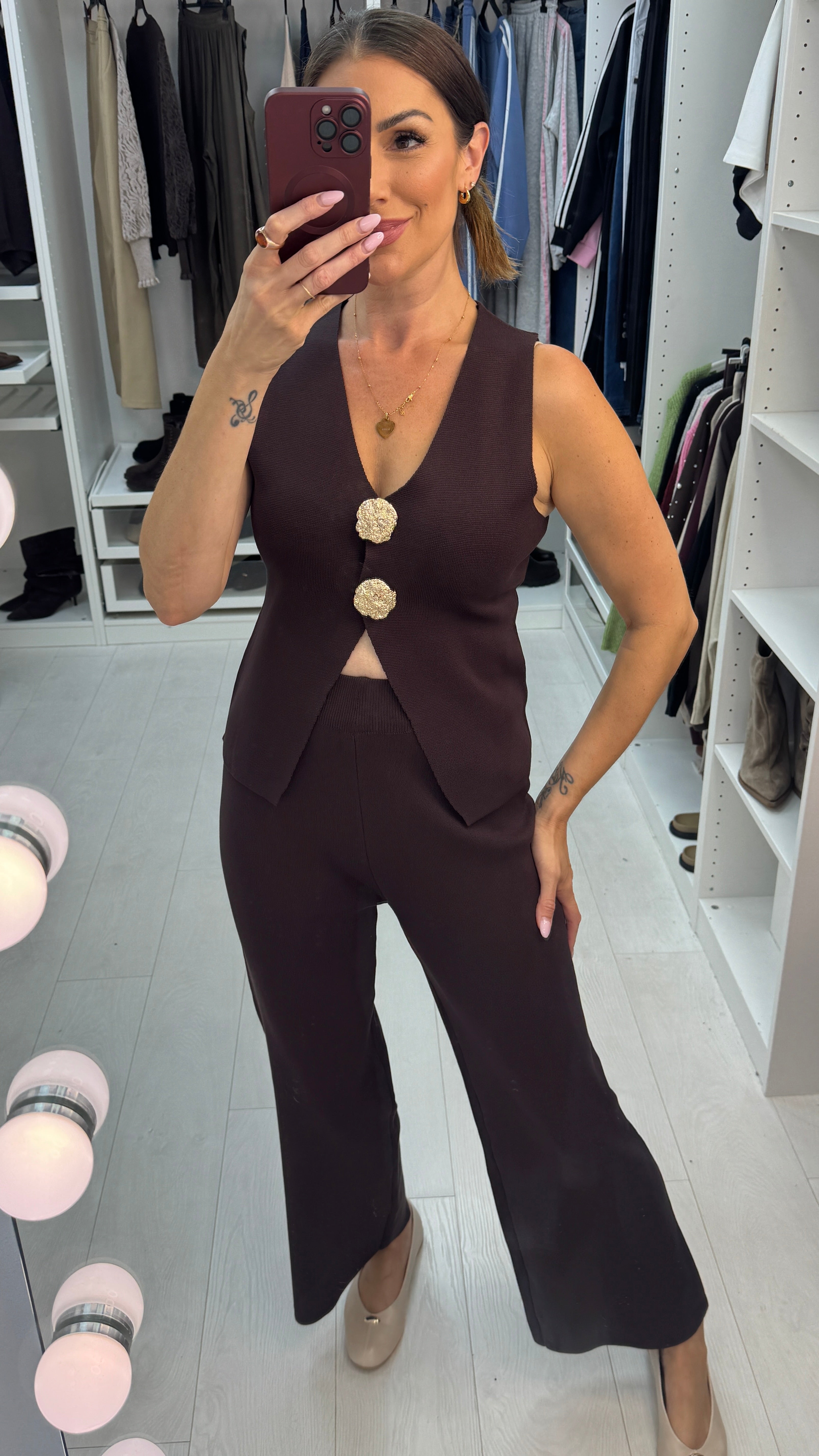 Wynn Plain Embellished Button Waistcoat Co Ord Set