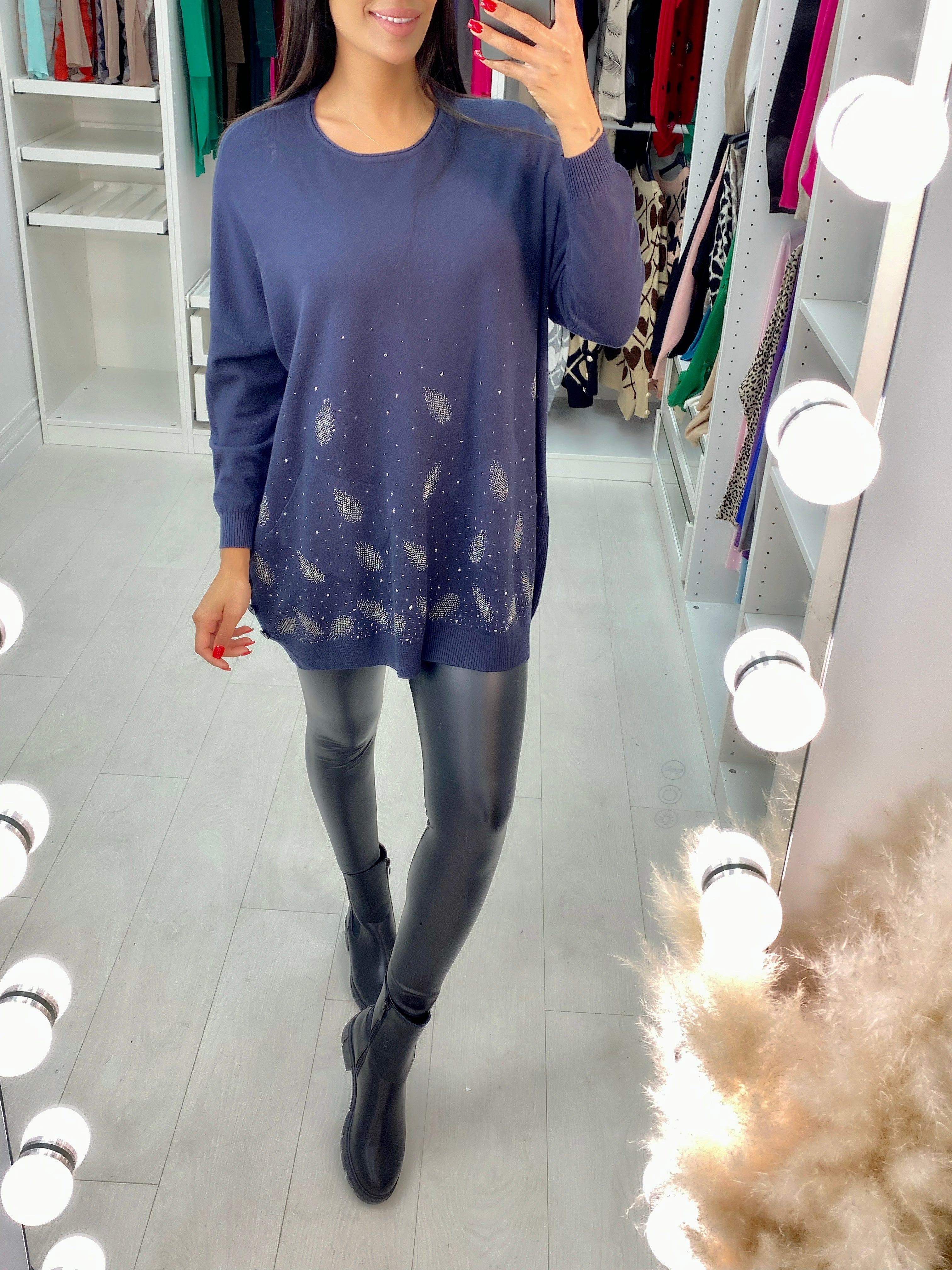 Zainab Diamante Scatter Leaf Oversized Jumper