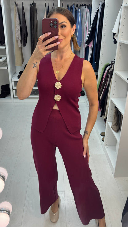 Wynn Plain Embellished Button Waistcoat Co Ord Set