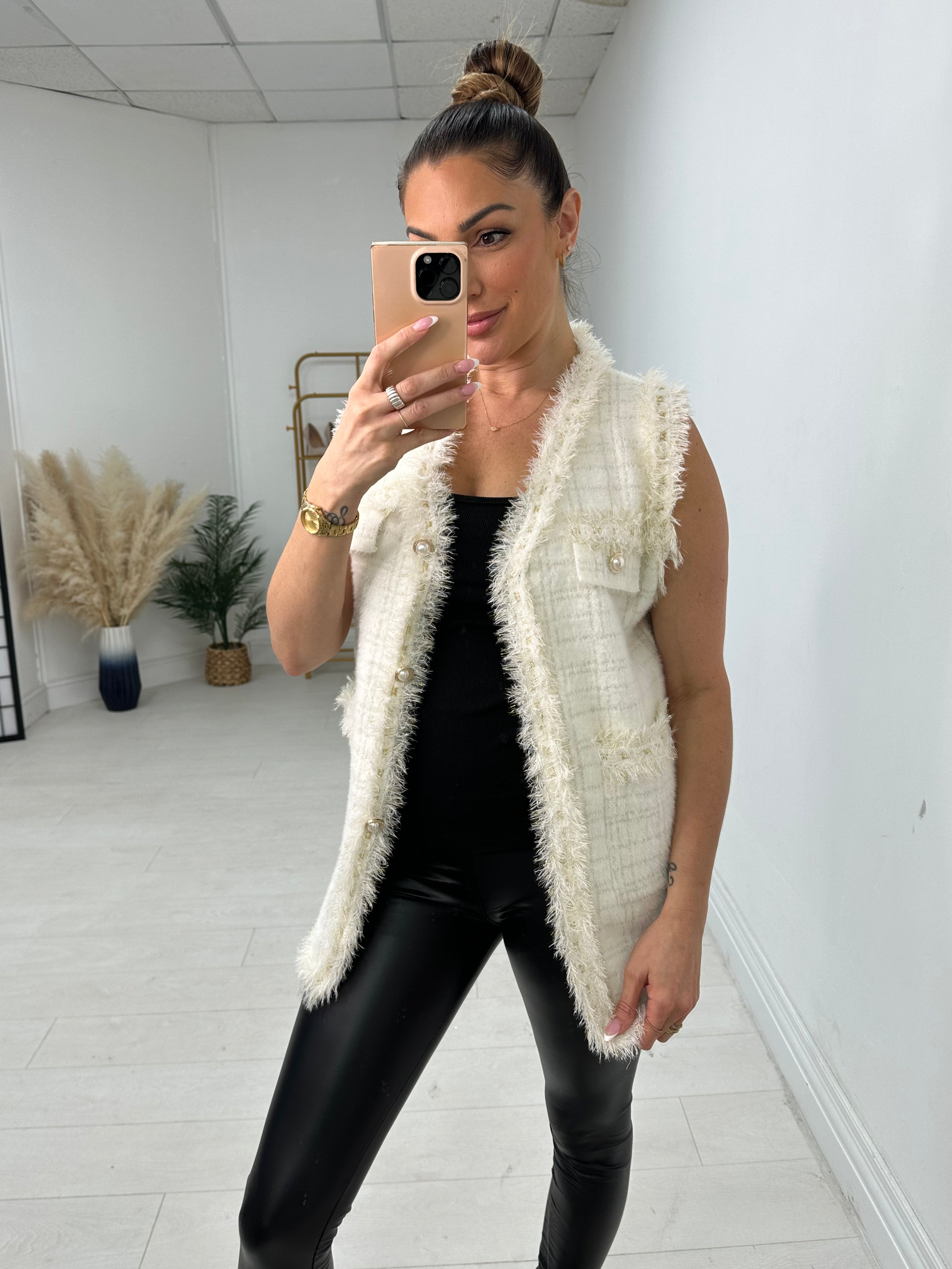 Nicola Boucle Knit Fringe Detail Gilet