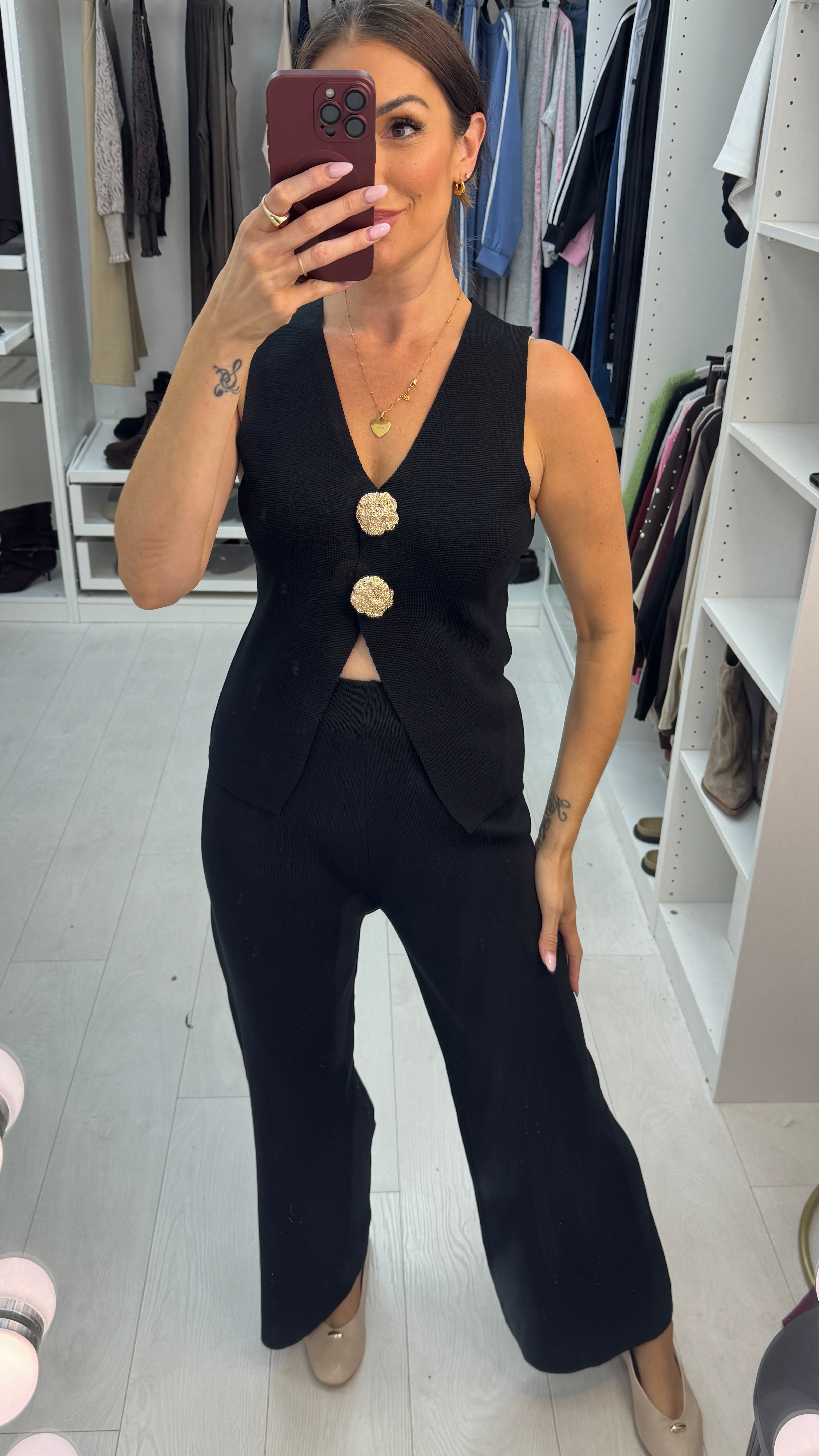 Wynn Plain Embellished Button Waistcoat Co Ord Set