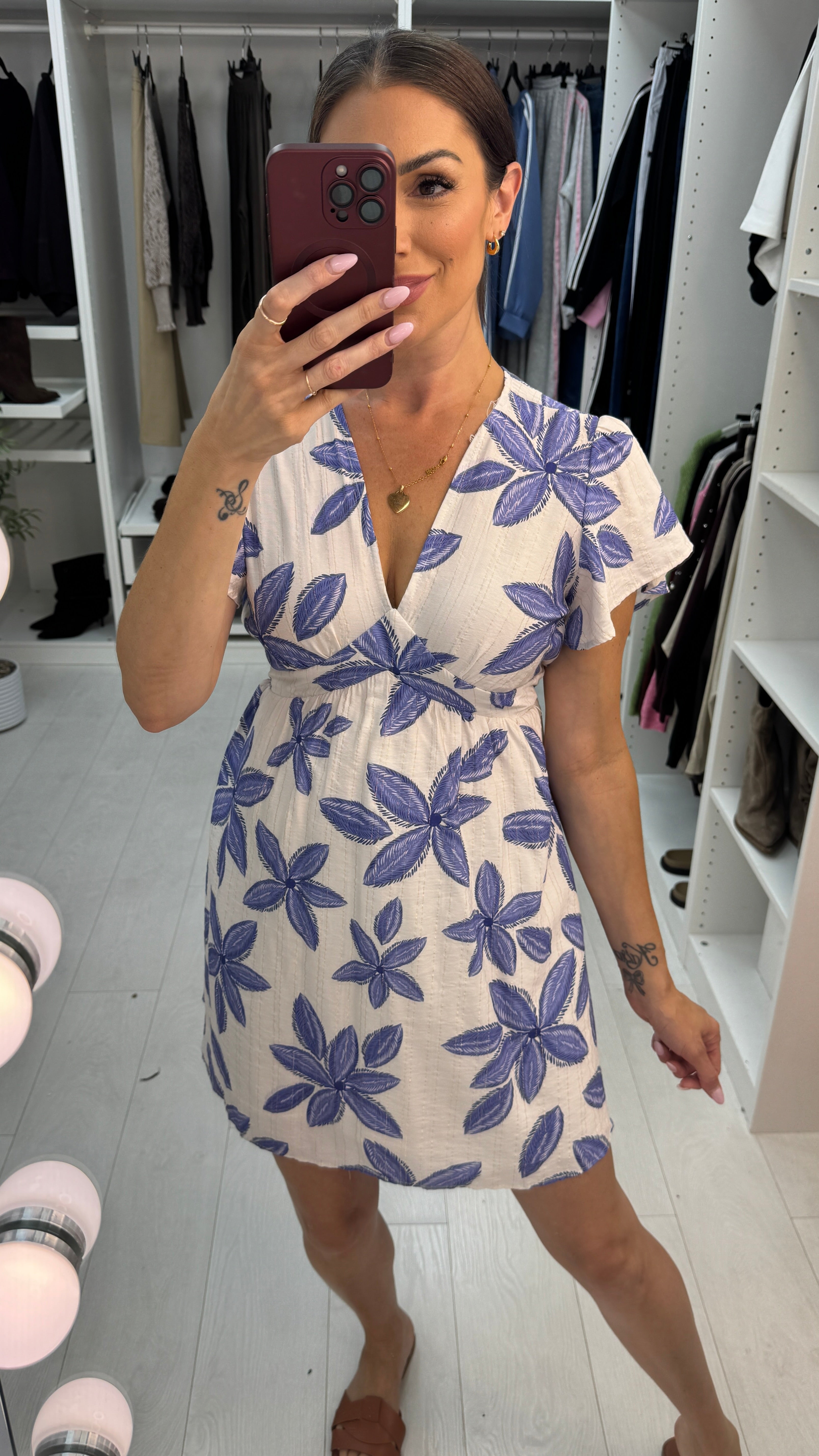 Anais Floral Print V Neck Floaty Dress