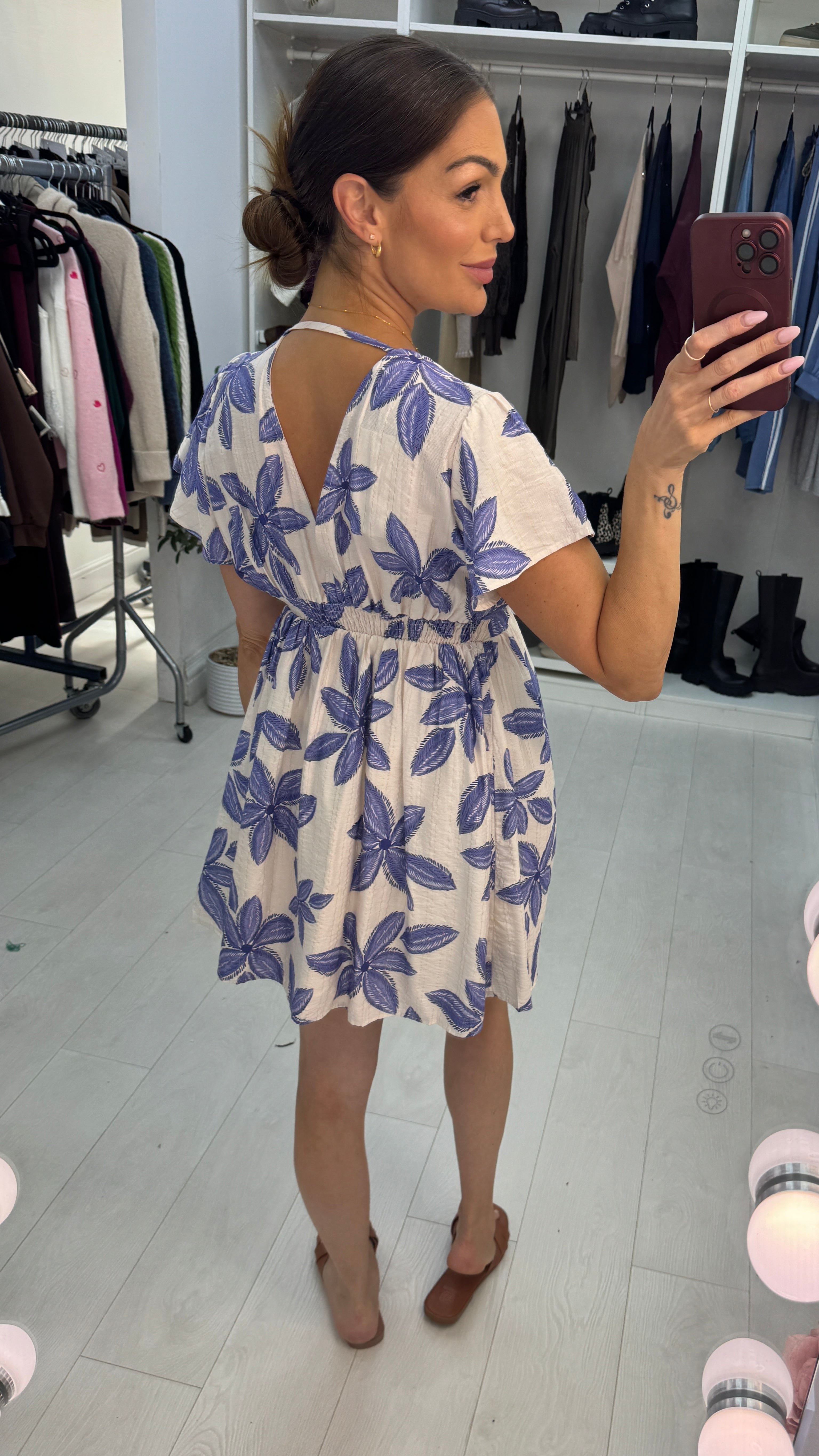 Anais Floral Print V Neck Floaty Dress
