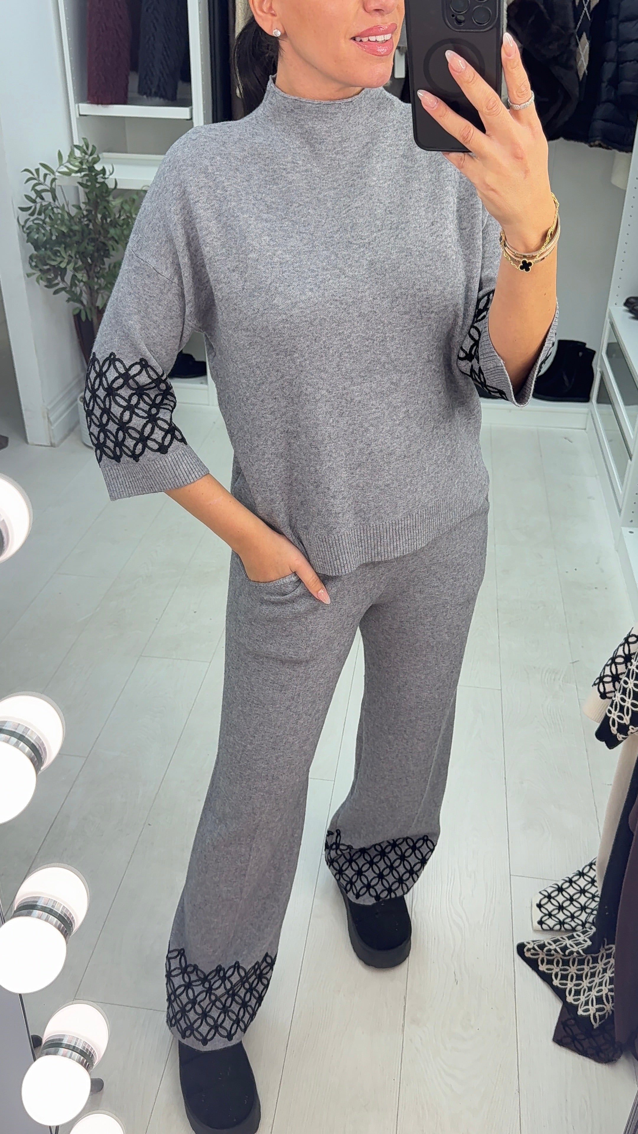 Clara Embroidered Hem Loungewear Set