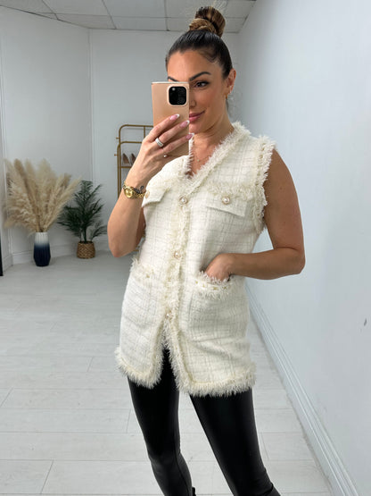 Nicola Boucle Knit Fringe Detail Gilet