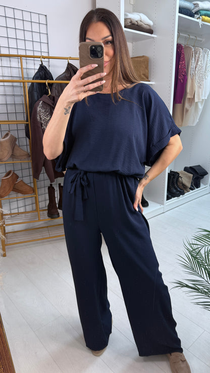 Reese Plain Crepe Wide Leg Jumpsuit