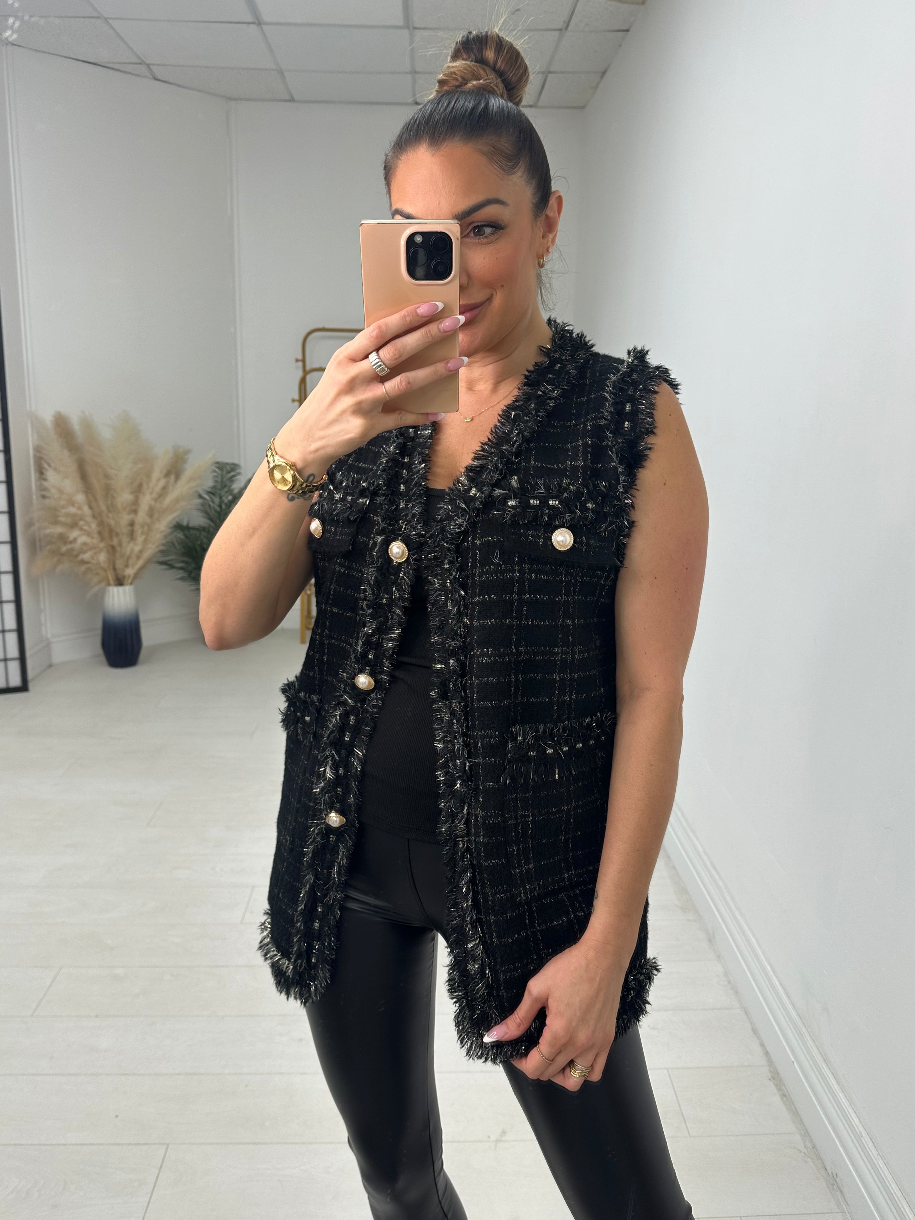 Nicola Boucle Knit Fringe Detail Gilet