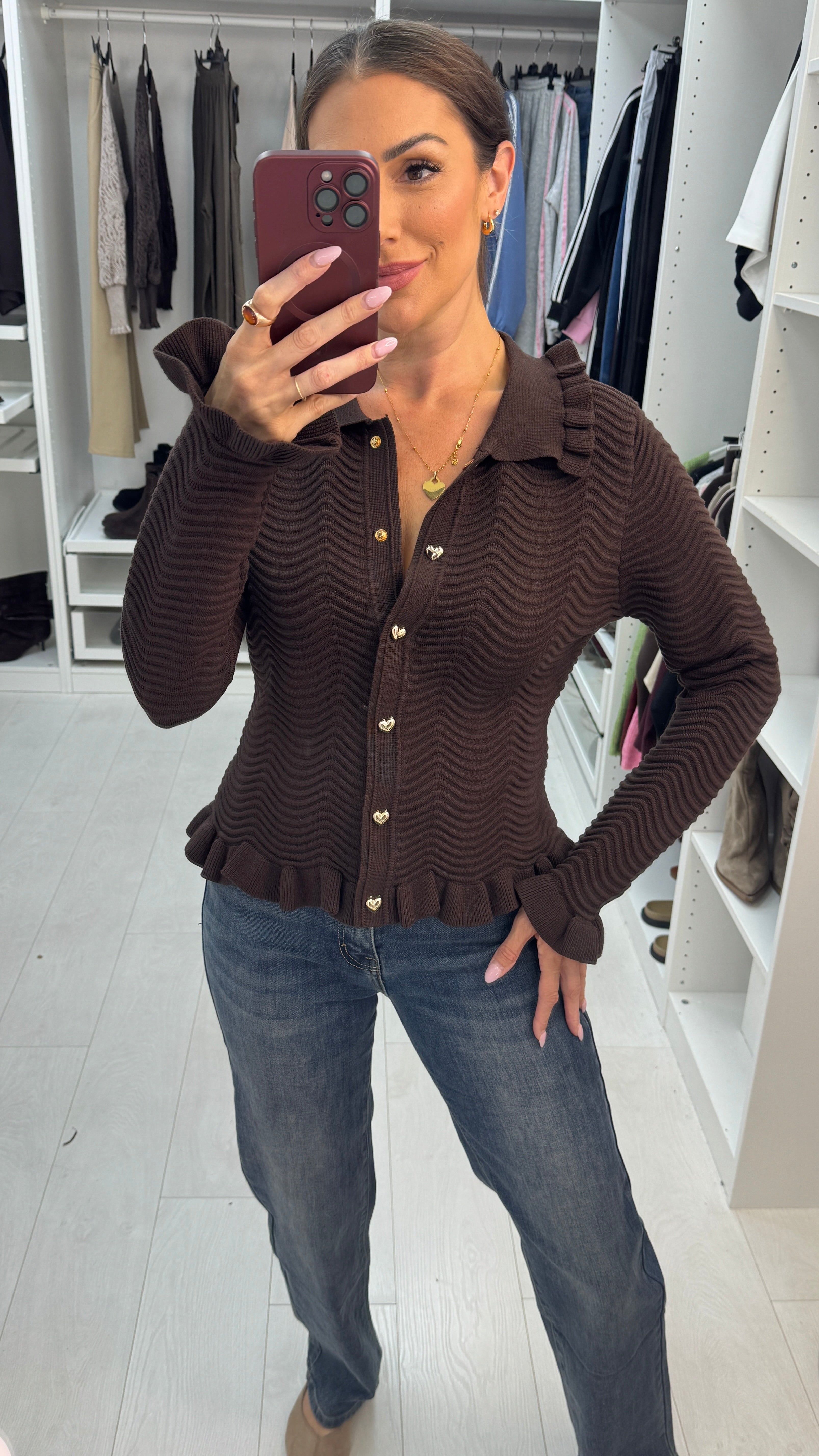 Cerice Frill Detailed Textured Cardigan