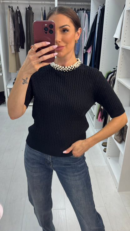 Safiya Pearl Embellished Cable Knit Jumper