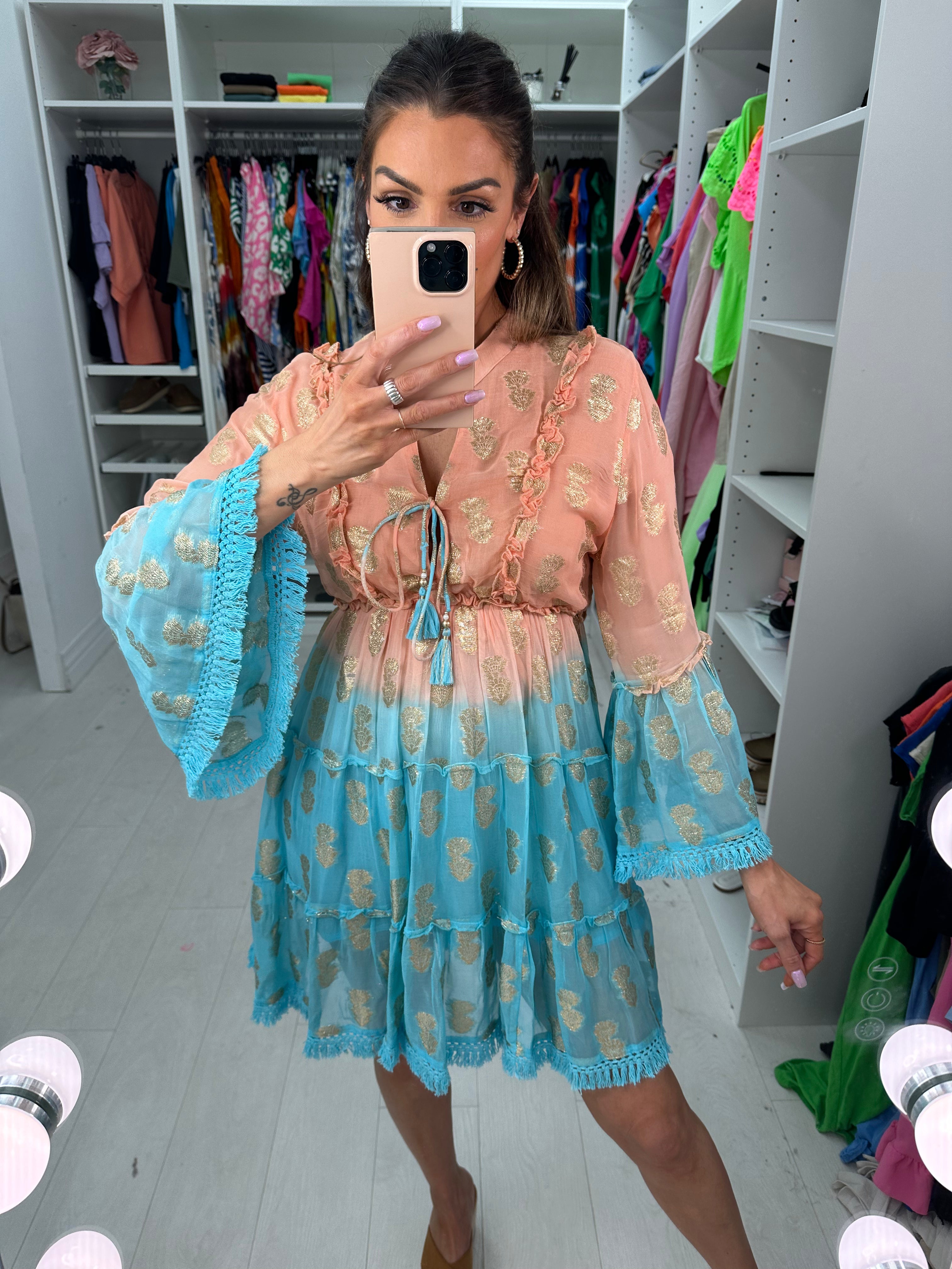 Rochella Ombre Printed Smock Dress