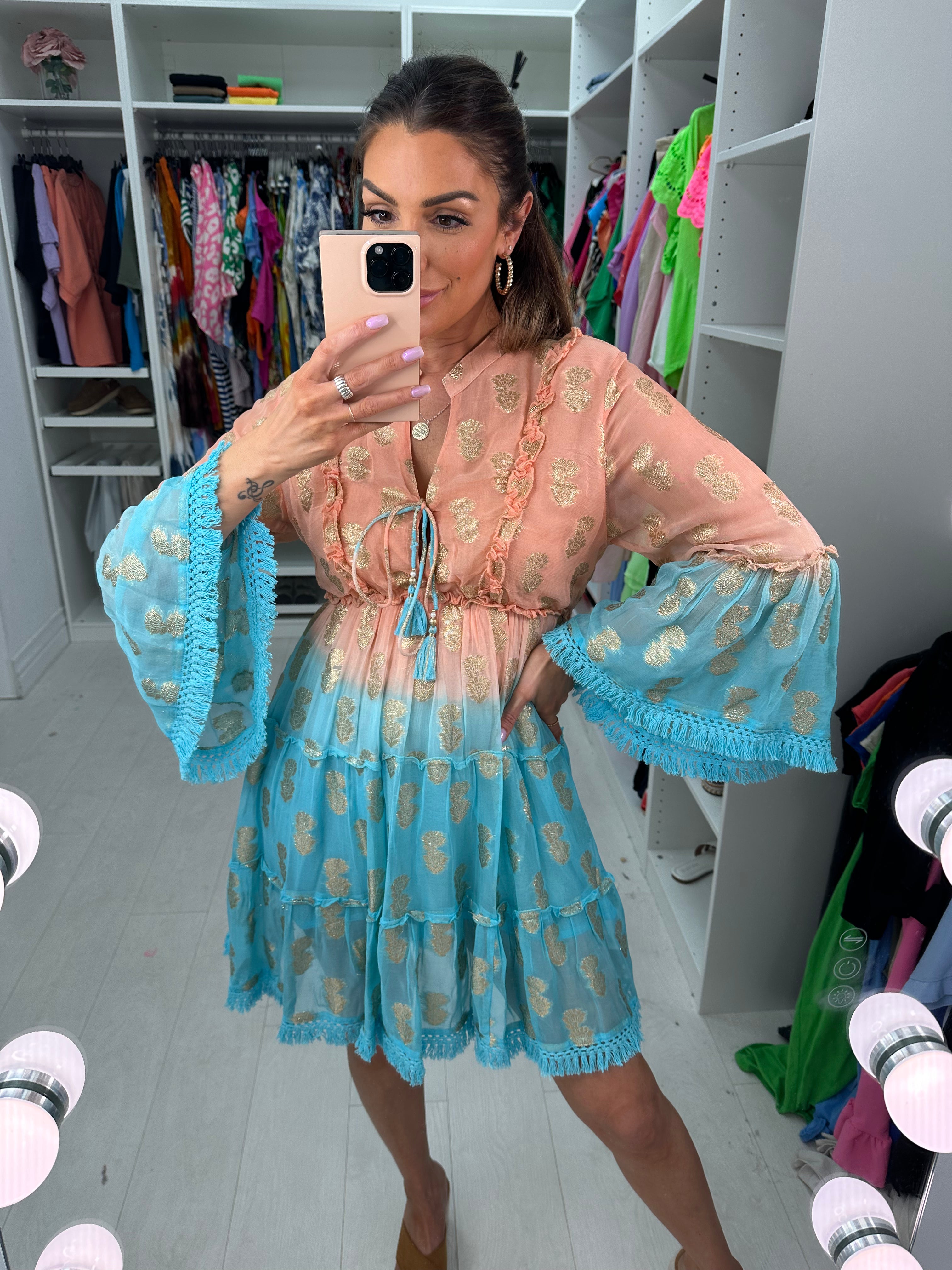 Rochella Ombre Printed Smock Dress