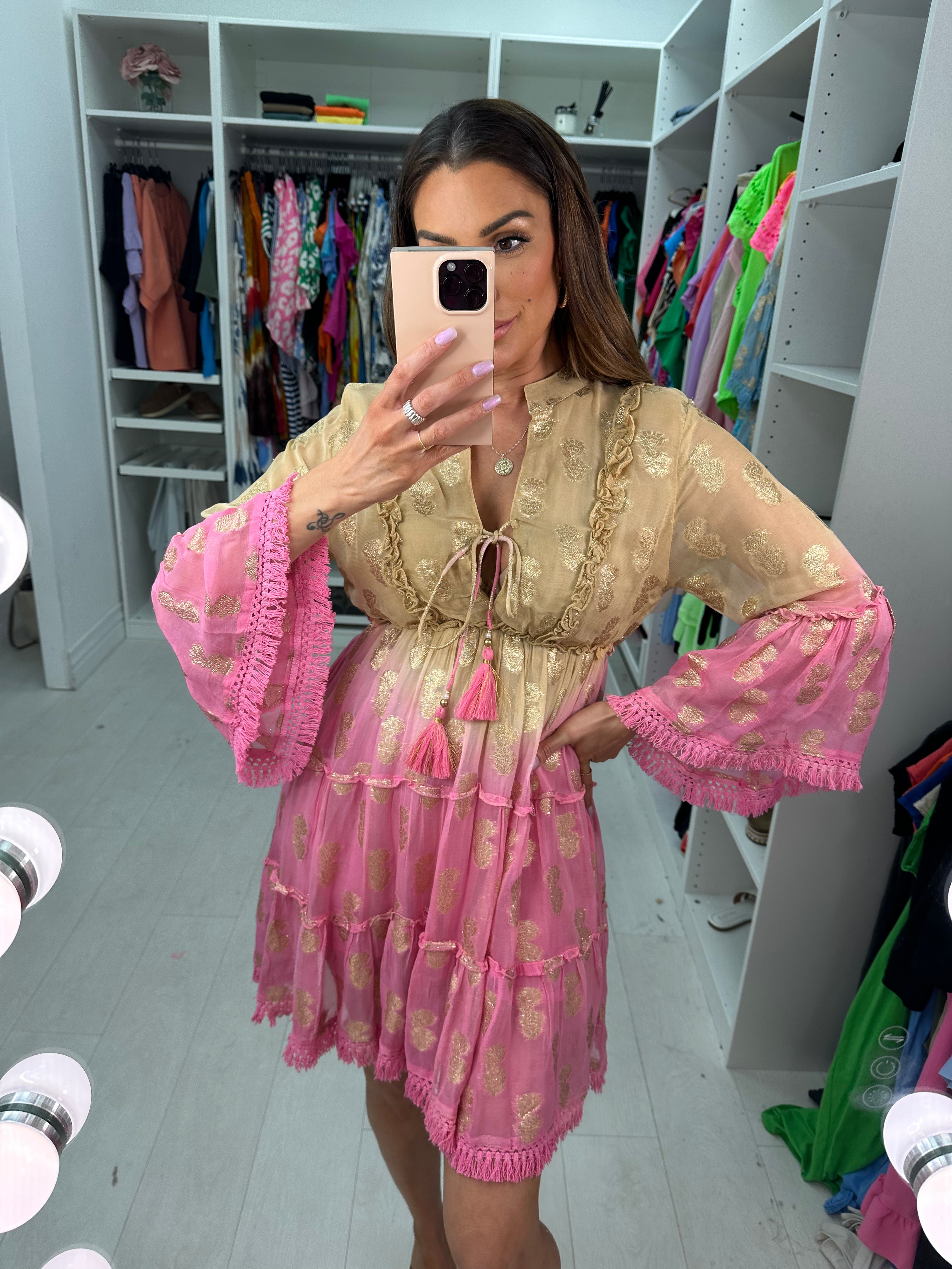 Rochella Ombre Printed Smock Dress