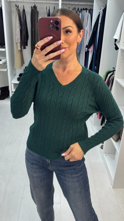Emberlin Plain V Neck Cable Knit Jumper
