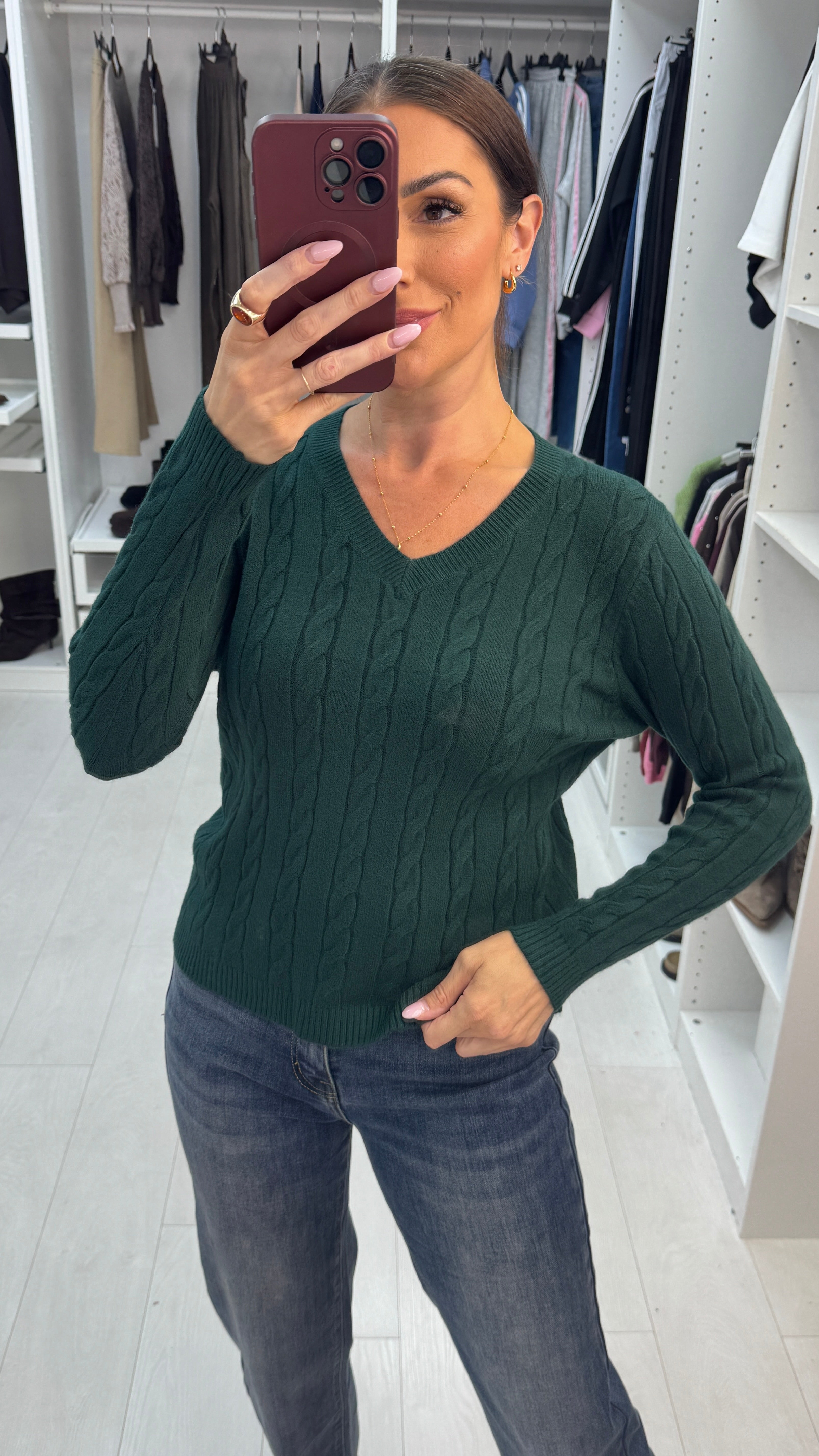 Emberlin Plain V Neck Cable Knit Jumper