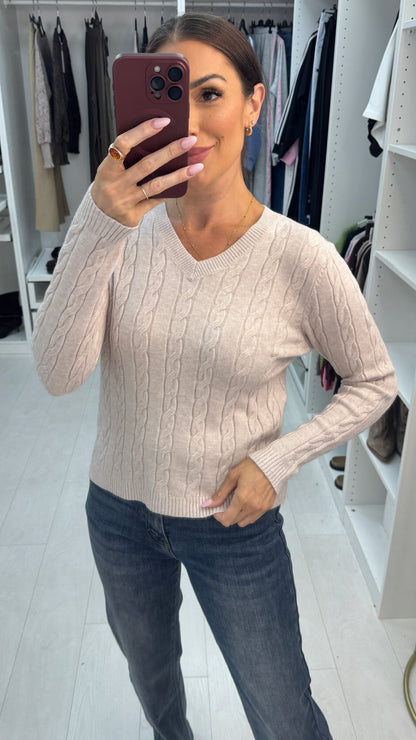 Emberlin Plain V Neck Cable Knit Jumper