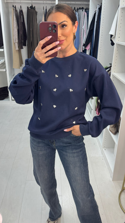 Zelda Heart Embellished Loose Fit Sweatshirt
