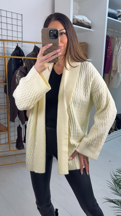 Melissa Shawl Collar Open Front Textured Cardigan