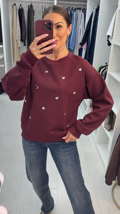 Zelda Heart Embellished Loose Fit Sweatshirt