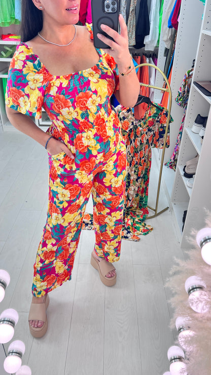 Milena Bardot Floral Print Elasticated Bust Jumpsuit