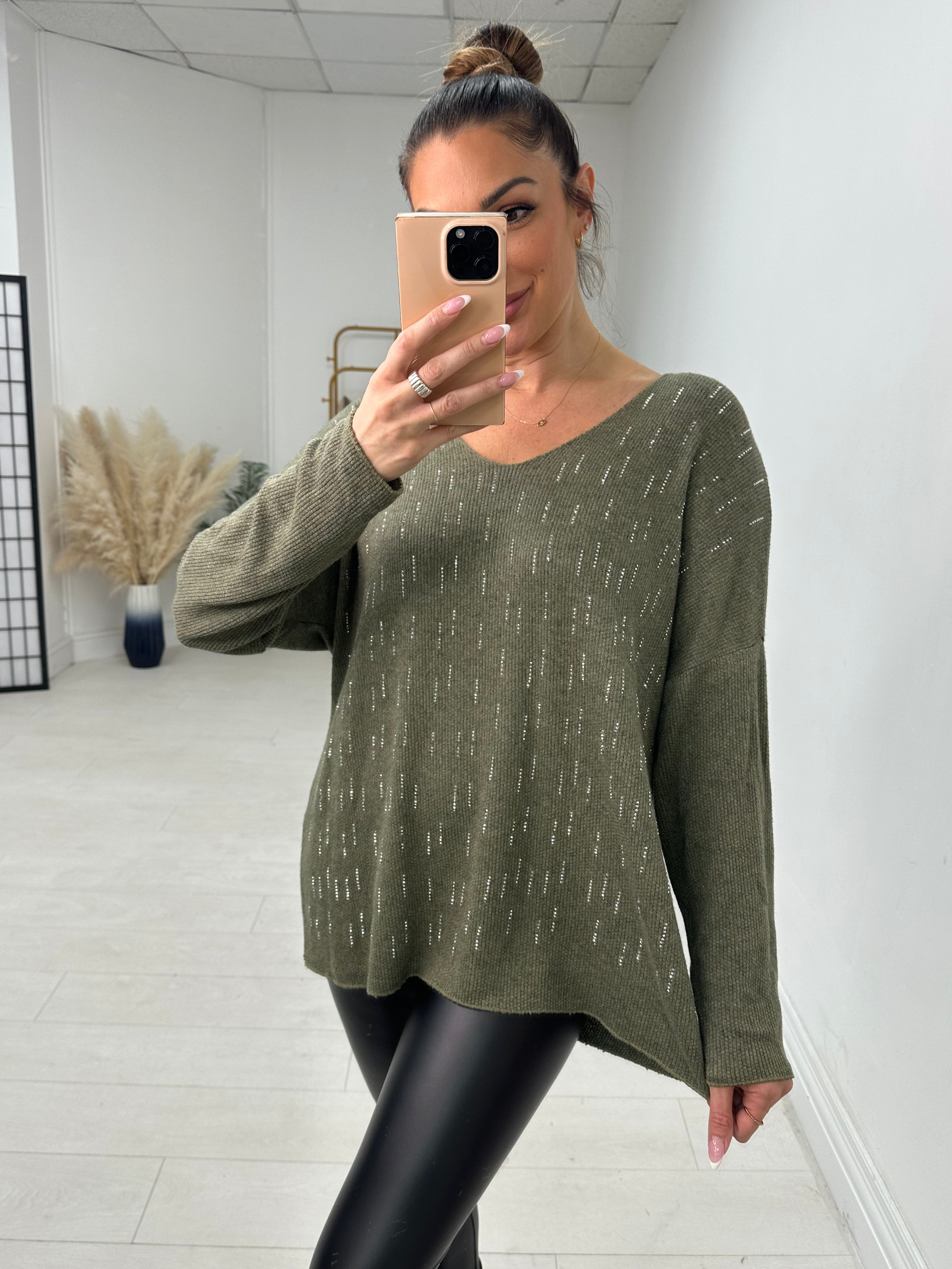 Farida Diamante Sparkle V-Neck Super Soft Top