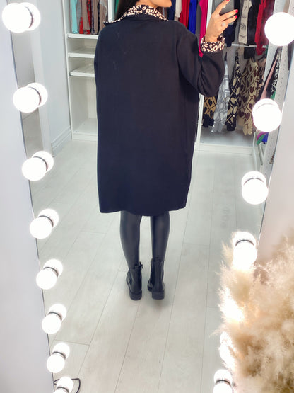 Mya Black/Camel Cheetah Trim Pocket Cardigan