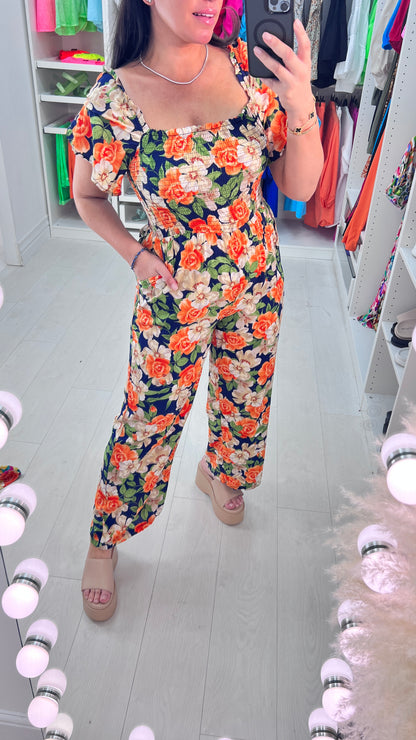 Milena Bardot Floral Print Elasticated Bust Jumpsuit