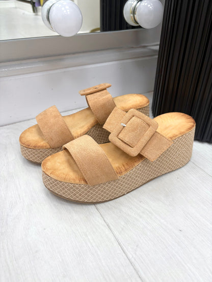 Abbey Faux Suede Buckle Platform Mules