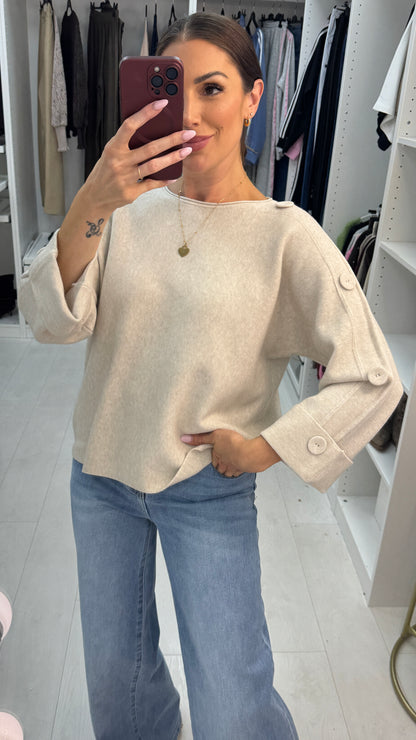 Alinna Plain Button Detailed Loose Fit Jumper
