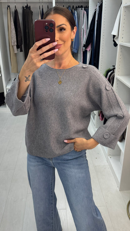 Alinna Plain Button Detailed Loose Fit Jumper