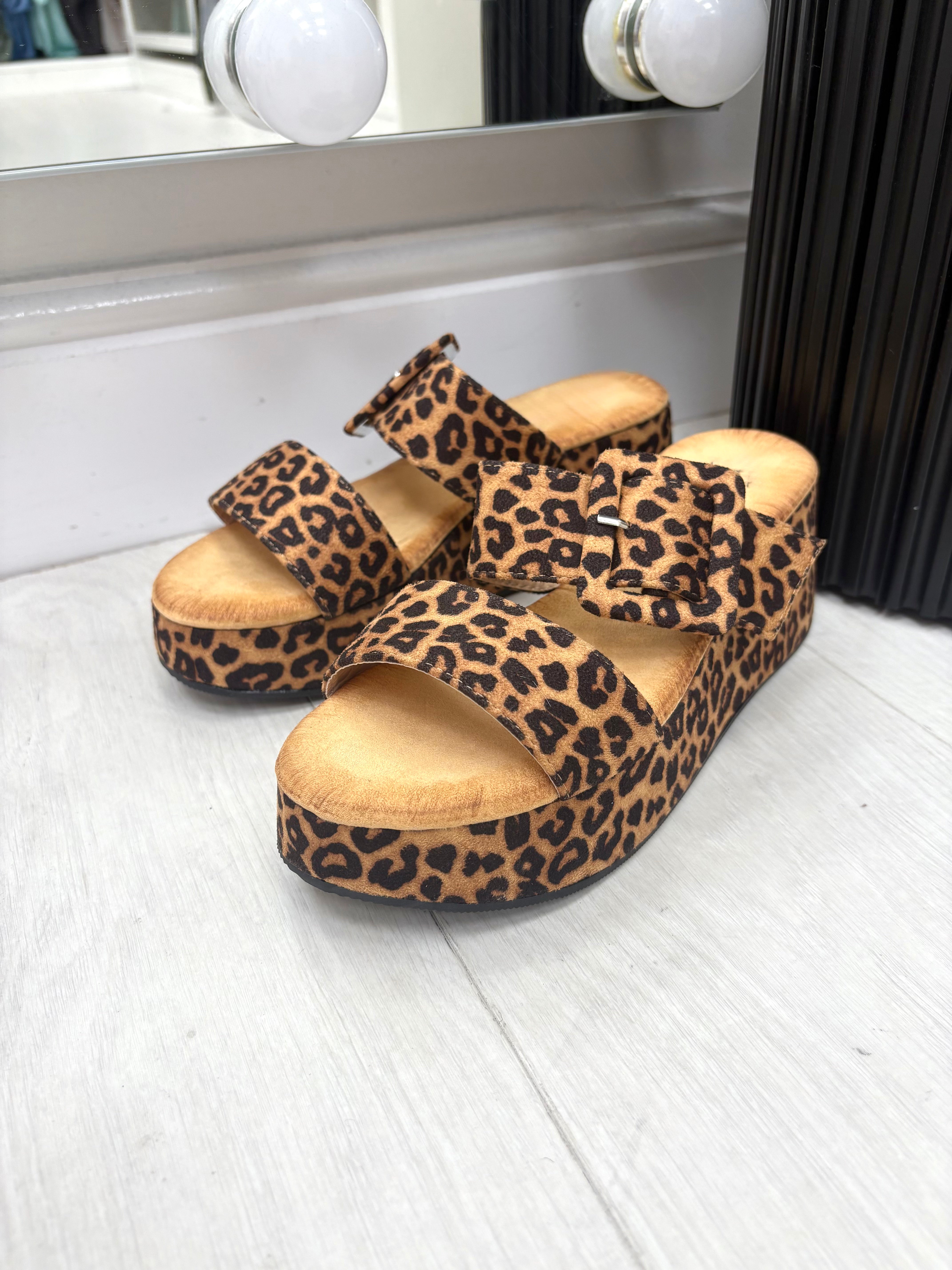 Abbey Faux Suede Buckle Platform Mules