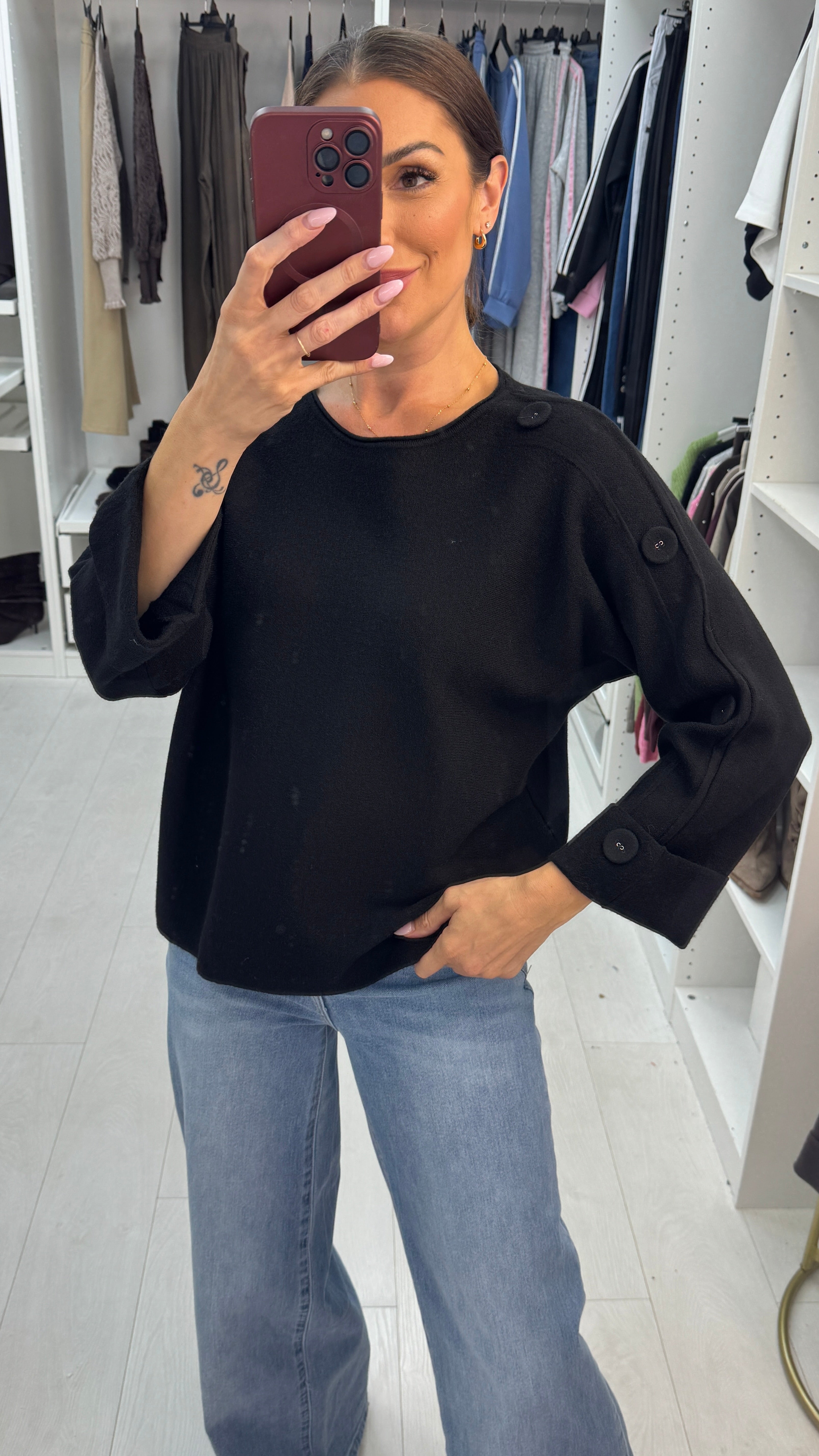 Alinna Plain Button Detailed Loose Fit Jumper