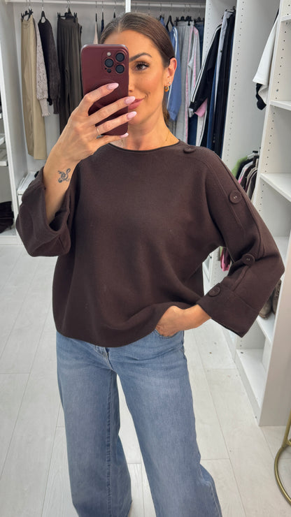 Alinna Plain Button Detailed Loose Fit Jumper