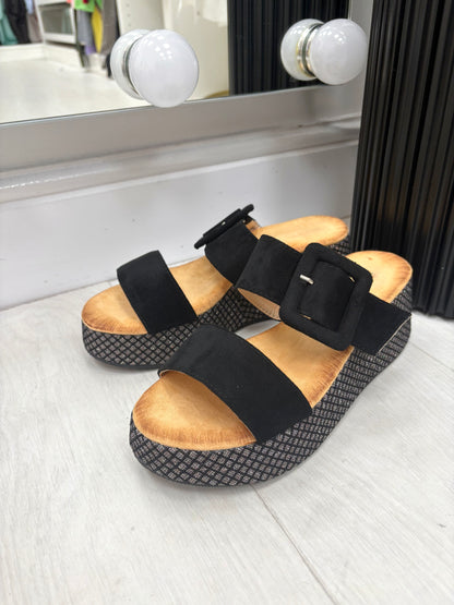 Abbey Faux Suede Buckle Platform Mules