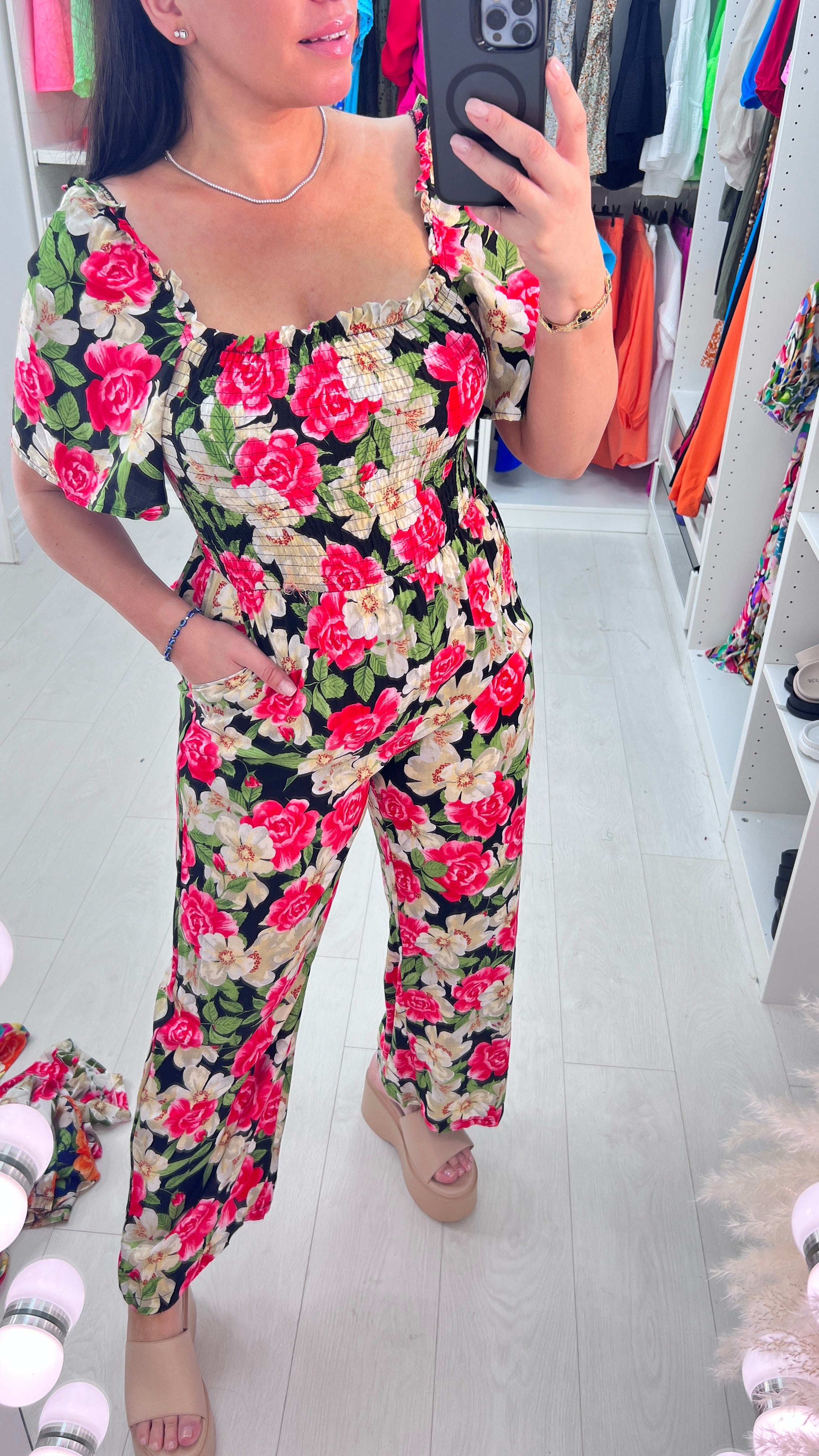 Milena Bardot Floral Print Elasticated Bust Jumpsuit