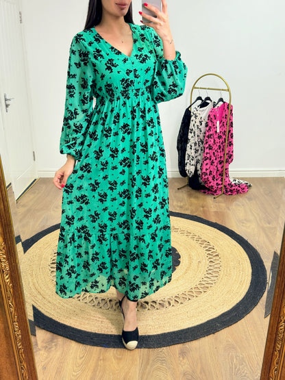 Pilar Elasticated Chiffon Maxi Dress