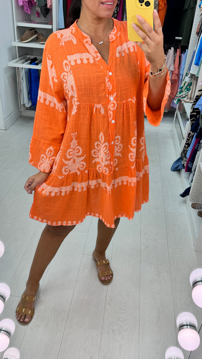 Almeida Printed Linen Smock Dress