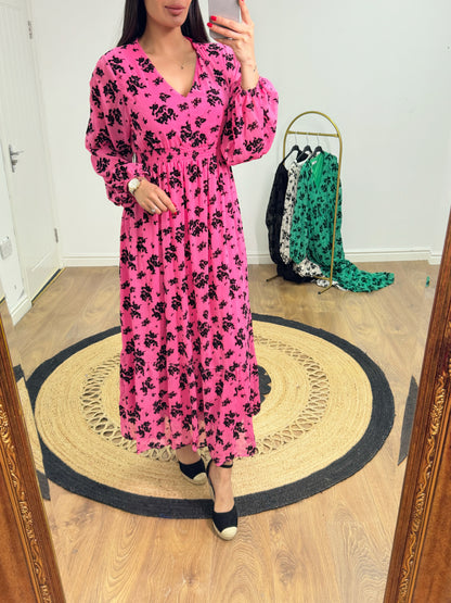 Pilar Elasticated Chiffon Maxi Dress