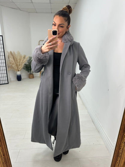 Jenett Faux Fur Collar Longline Jacket