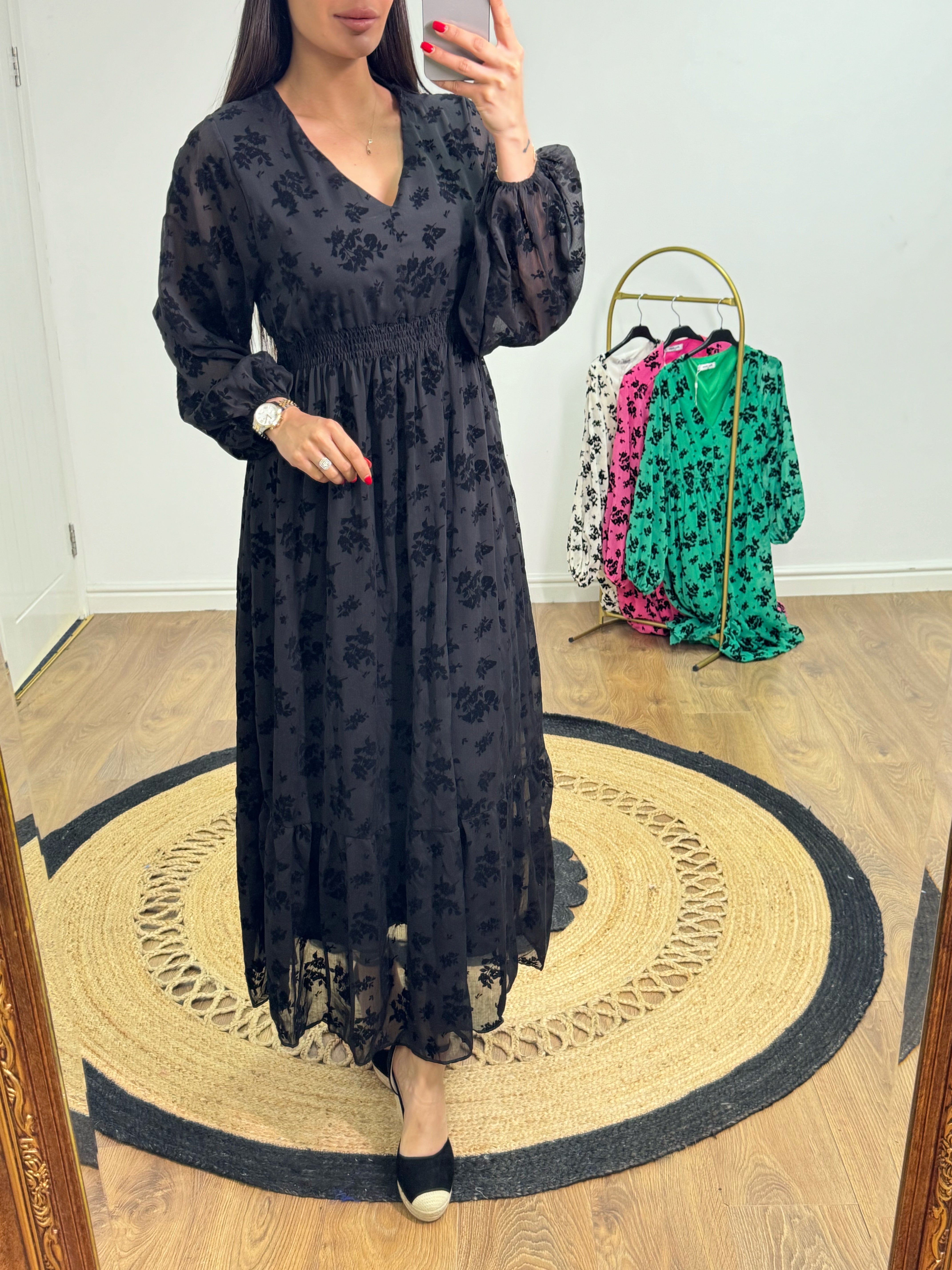 Pilar Elasticated Chiffon Maxi Dress