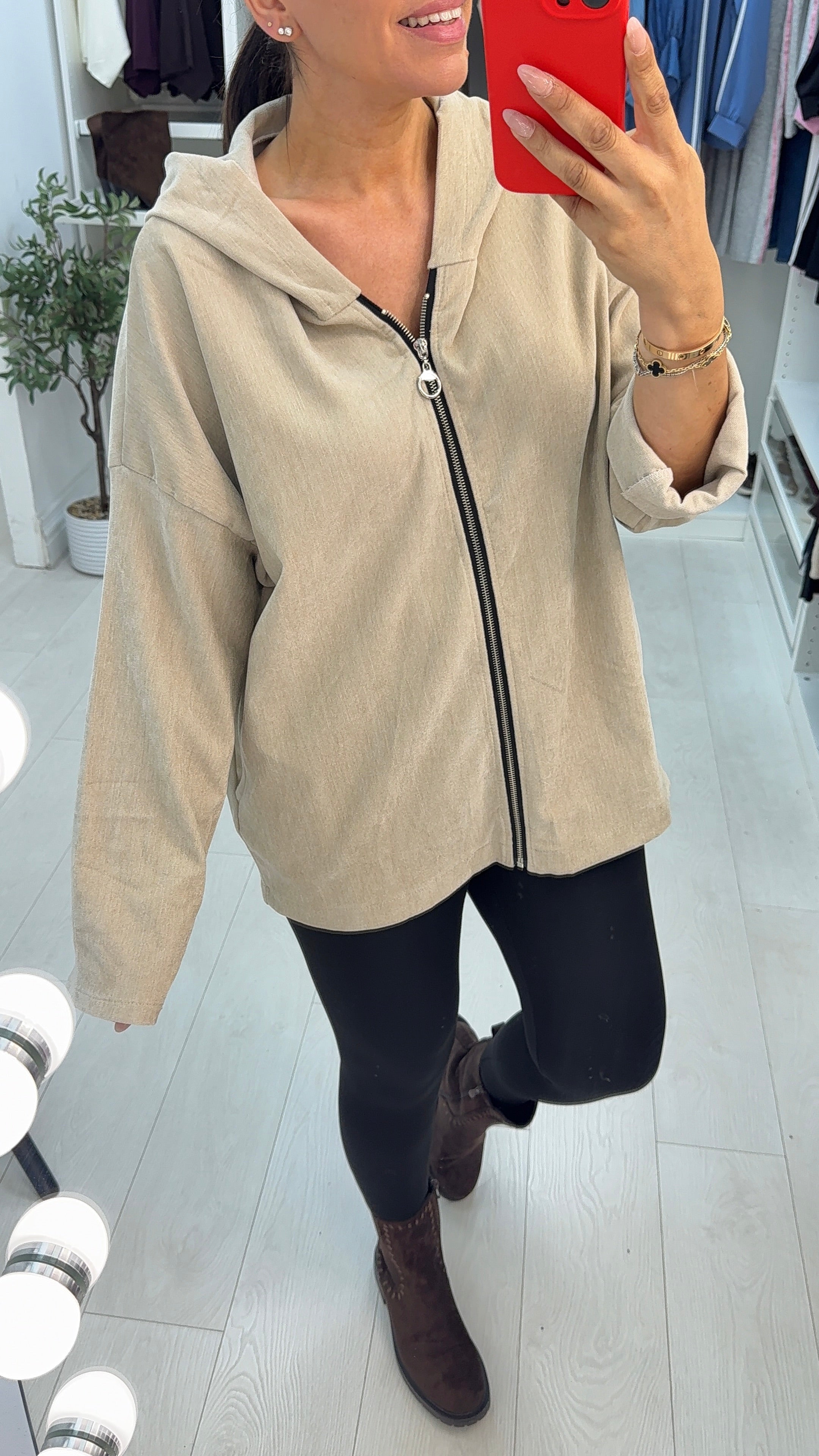 Cecily Plain Lightweight Zip Front Hooded Jacket