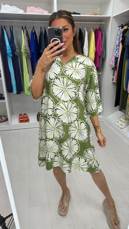 Justina Floral Print Loose Fit Midi Dress