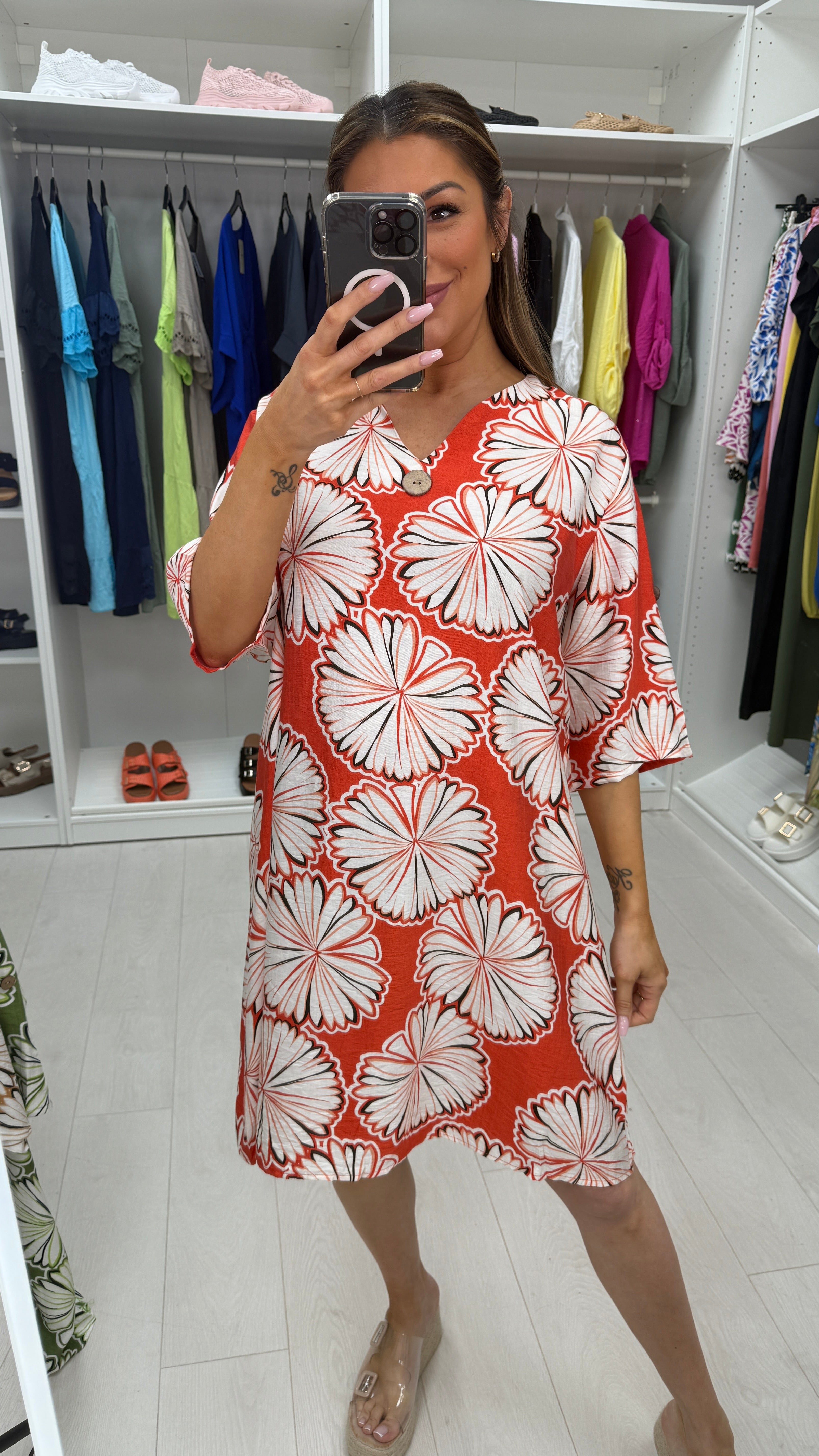 Justina Floral Print Loose Fit Midi Dress