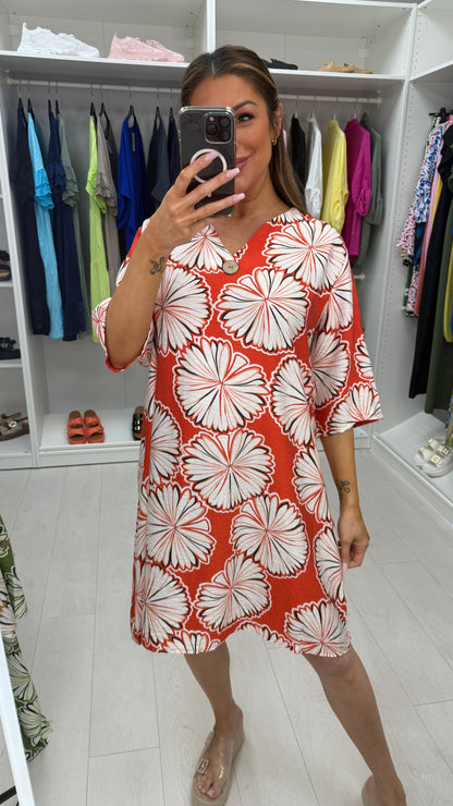 Justina Floral Print Loose Fit Midi Dress