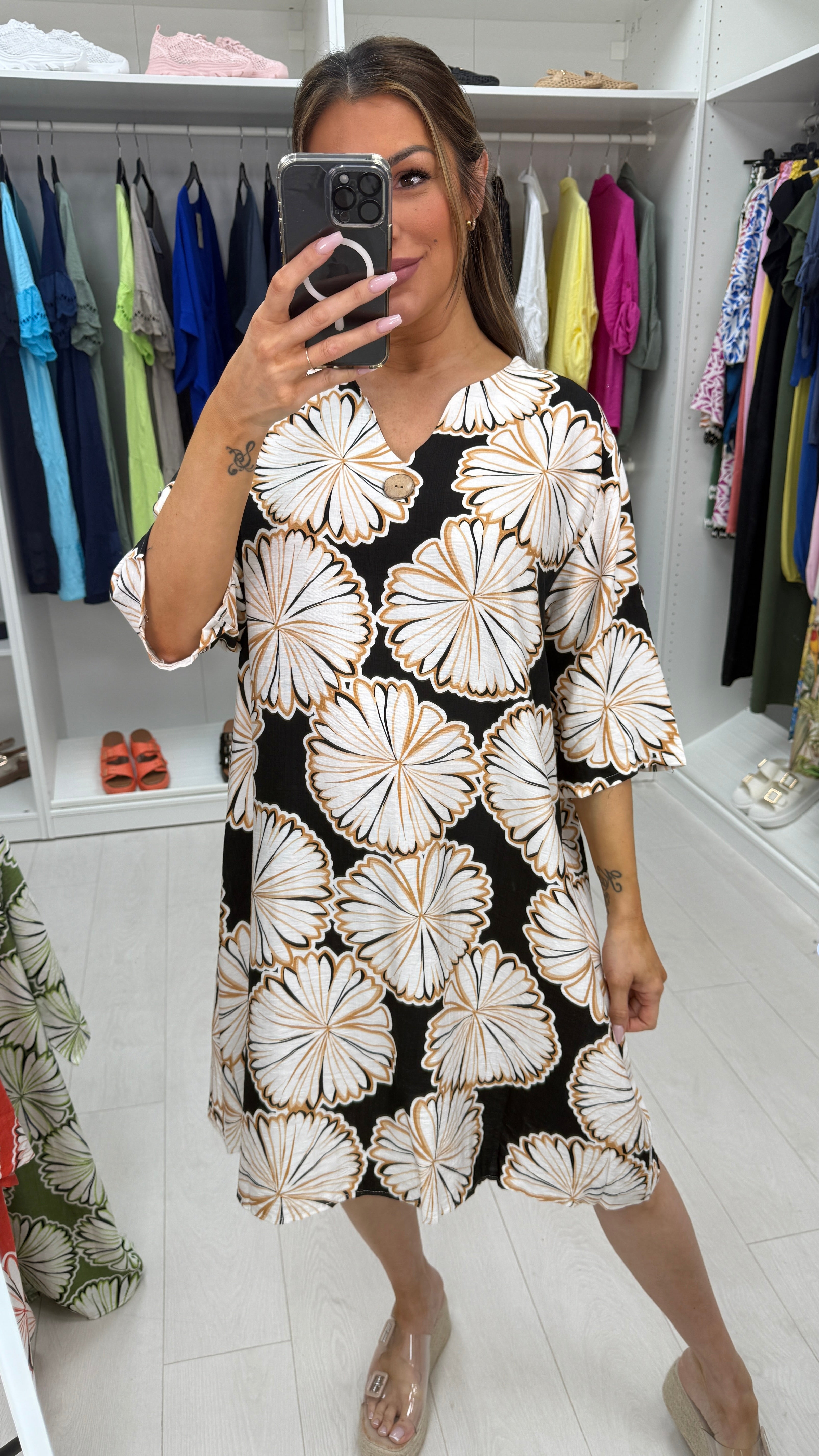 Justina Floral Print Loose Fit Midi Dress