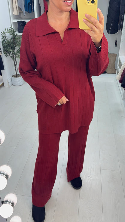 Jenifer Plain Ribbed Longline Loungewear Set