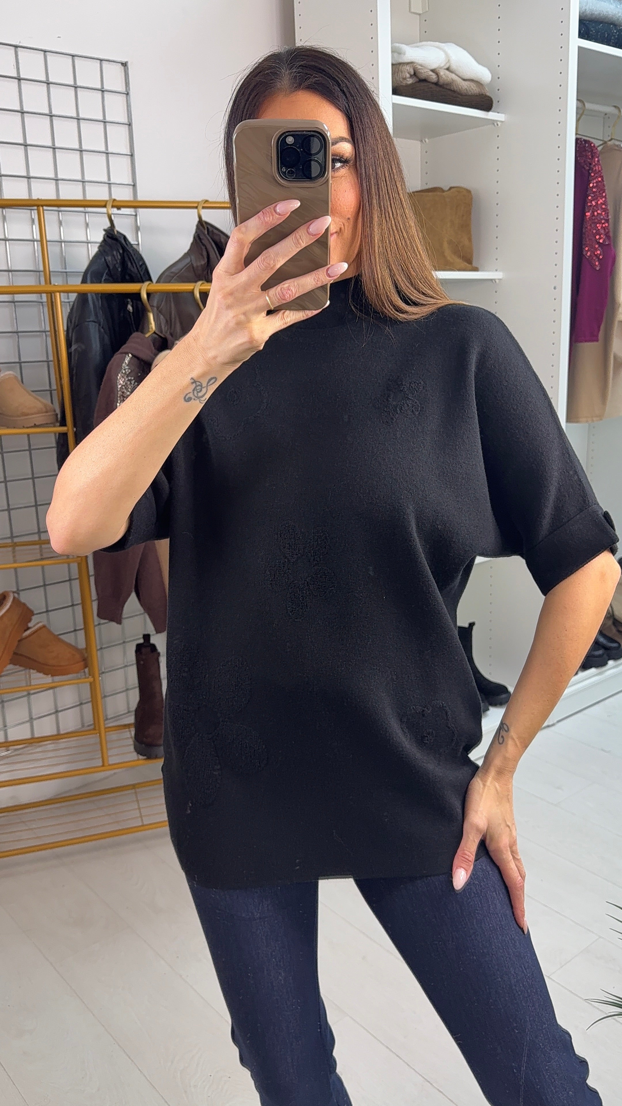 Felina Plain Floral Detail 3/4 Sleeve Jumper