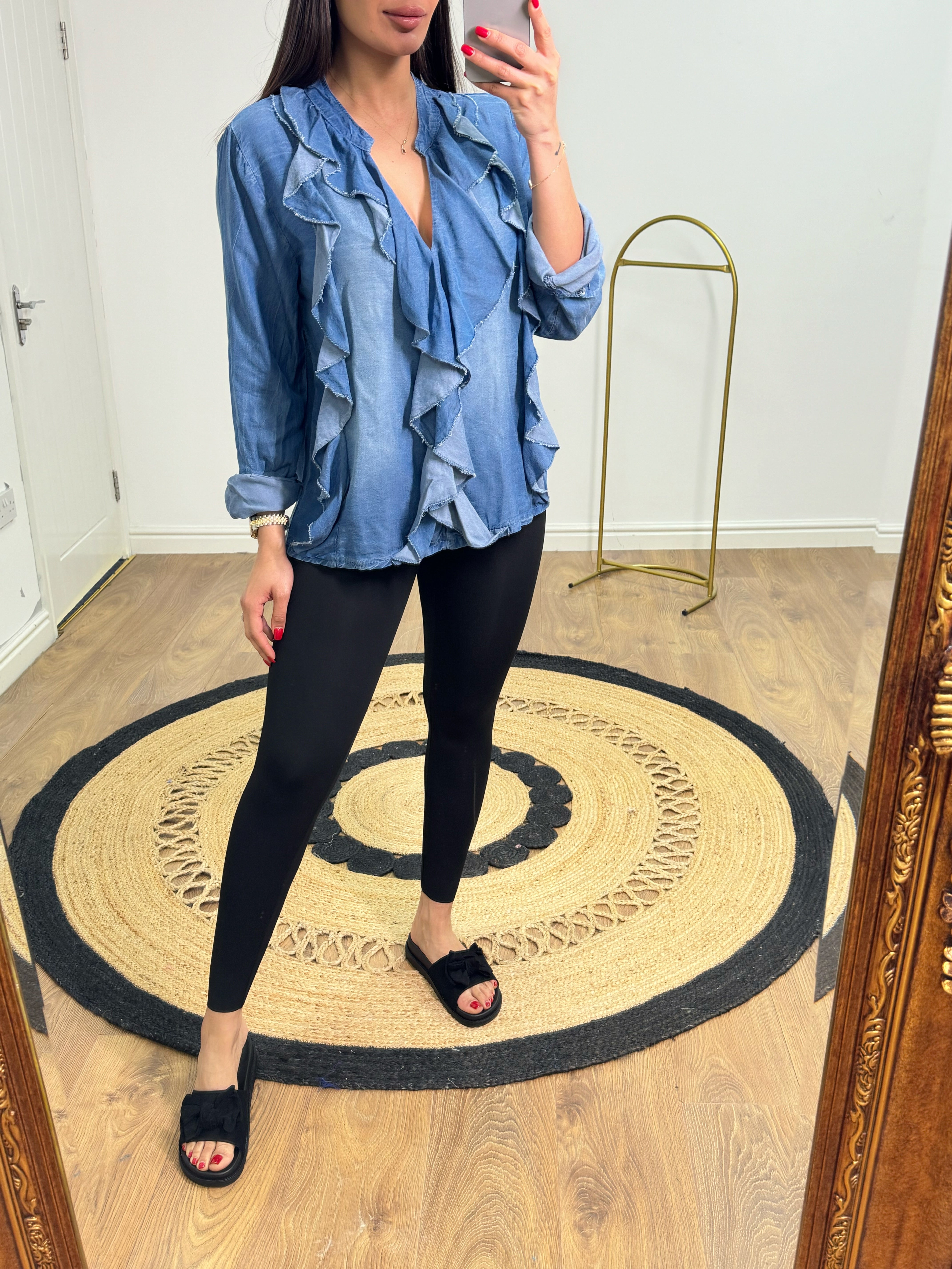 Goldie Denim Front Frill Top