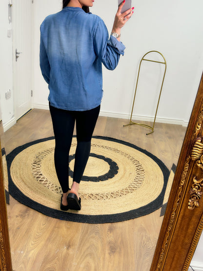 Goldie Denim Front Frill Top