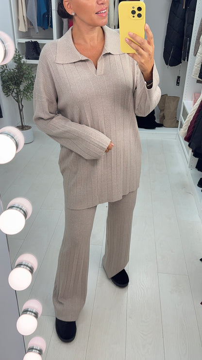 Jenifer Plain Ribbed Longline Loungewear Set