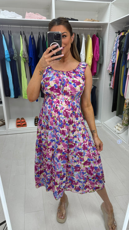 Lizzy Watercolour Floral Print Midi Dress